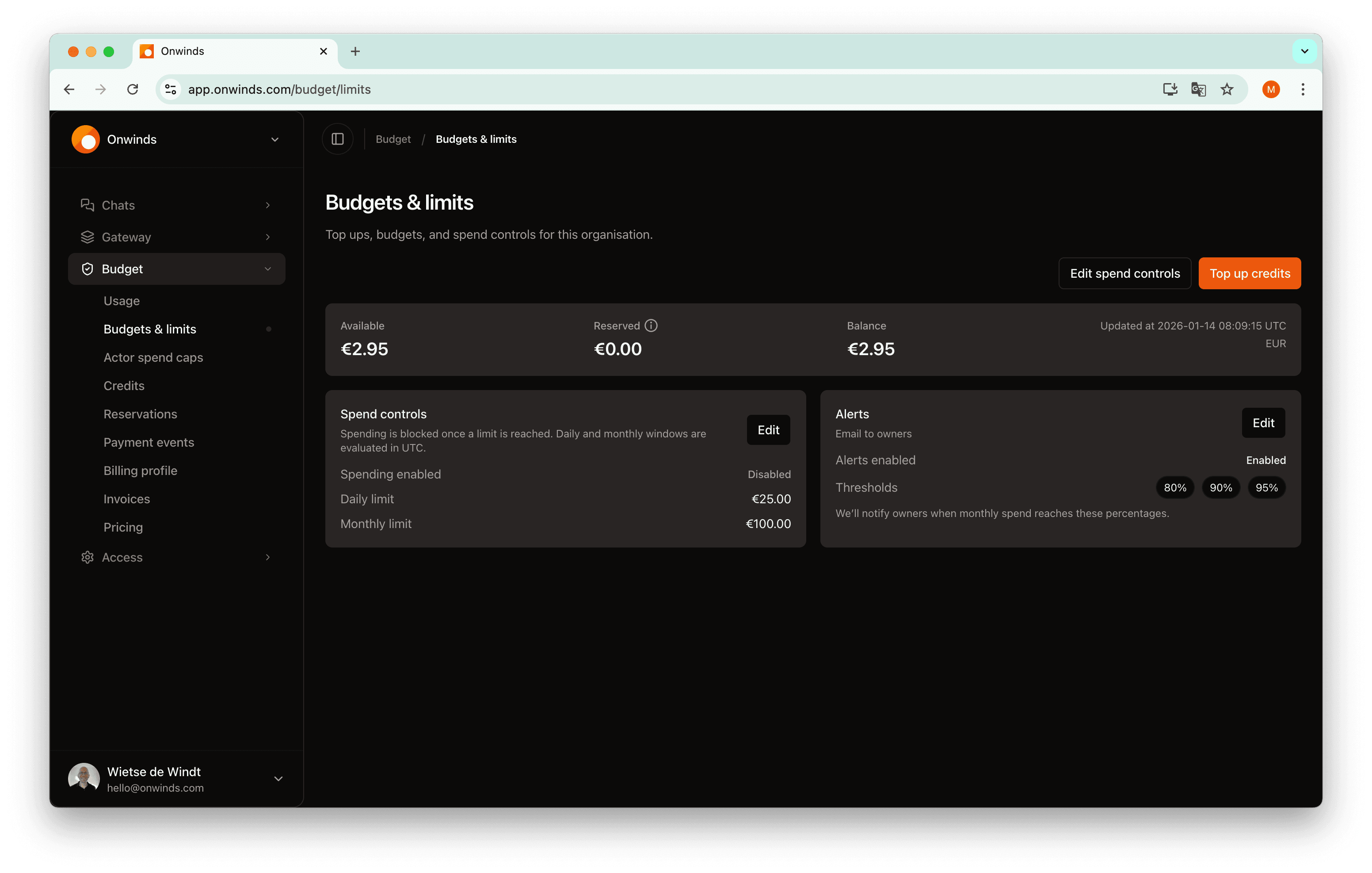 Onwinds budgets (dark mode) screenshot