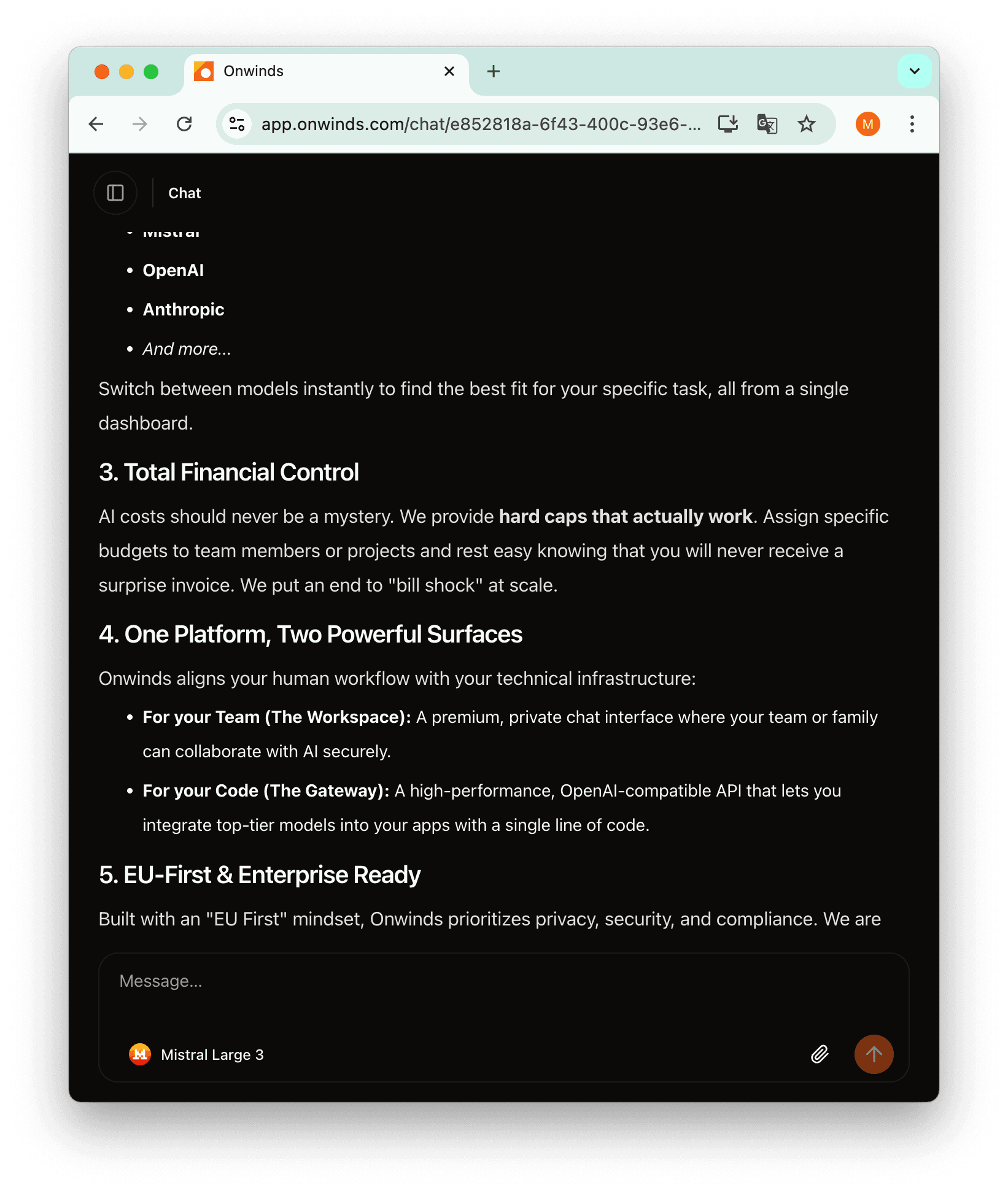 Onwinds chat (dark mode) screenshot