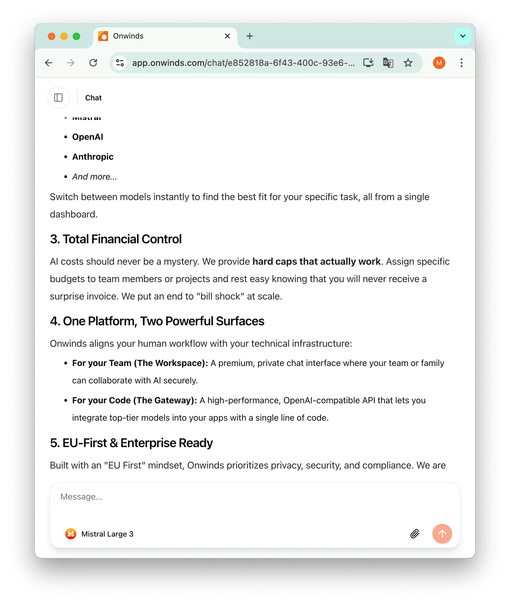 Onwinds chat (light mode) screenshot