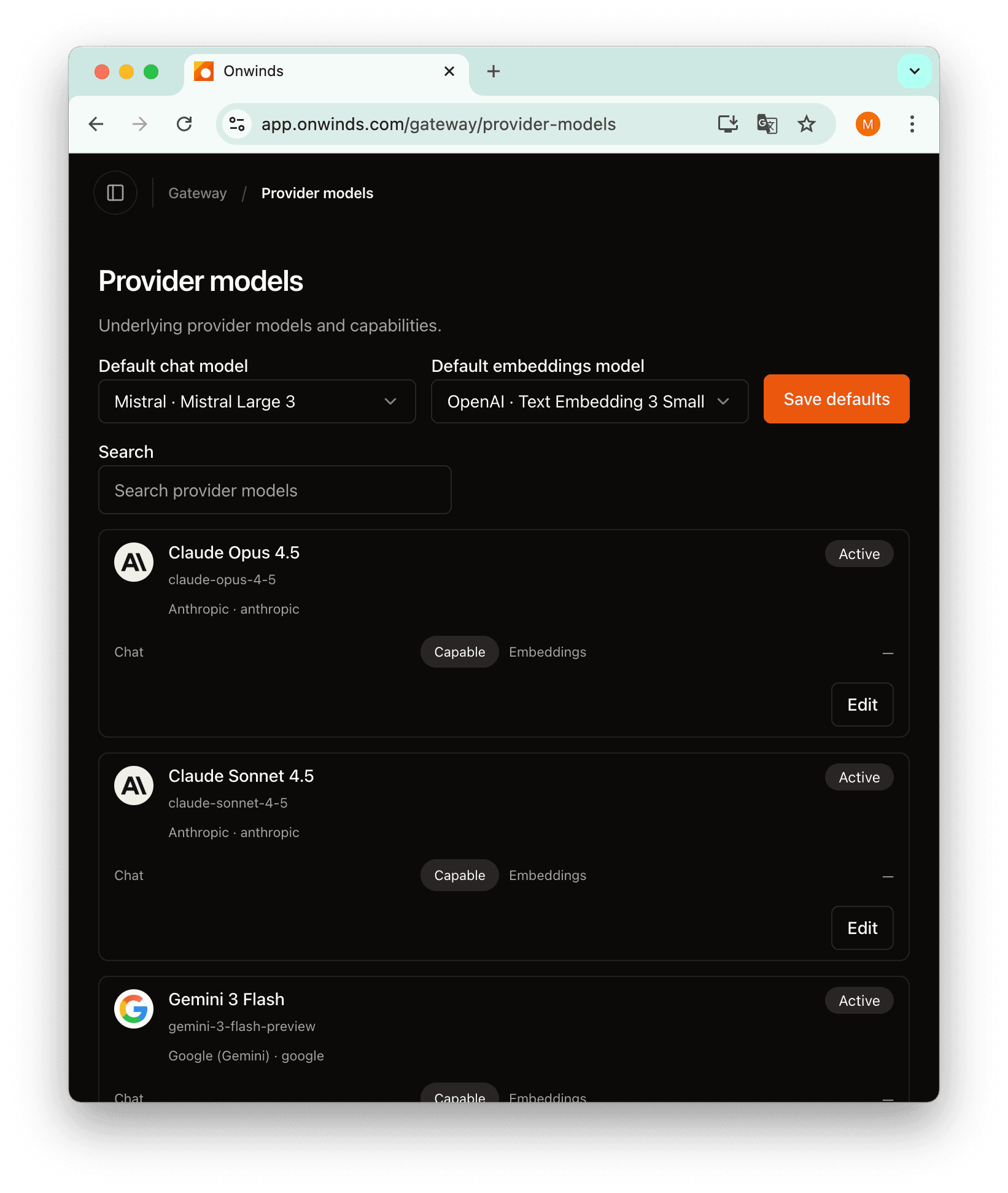 Onwinds models (dark mode) screenshot