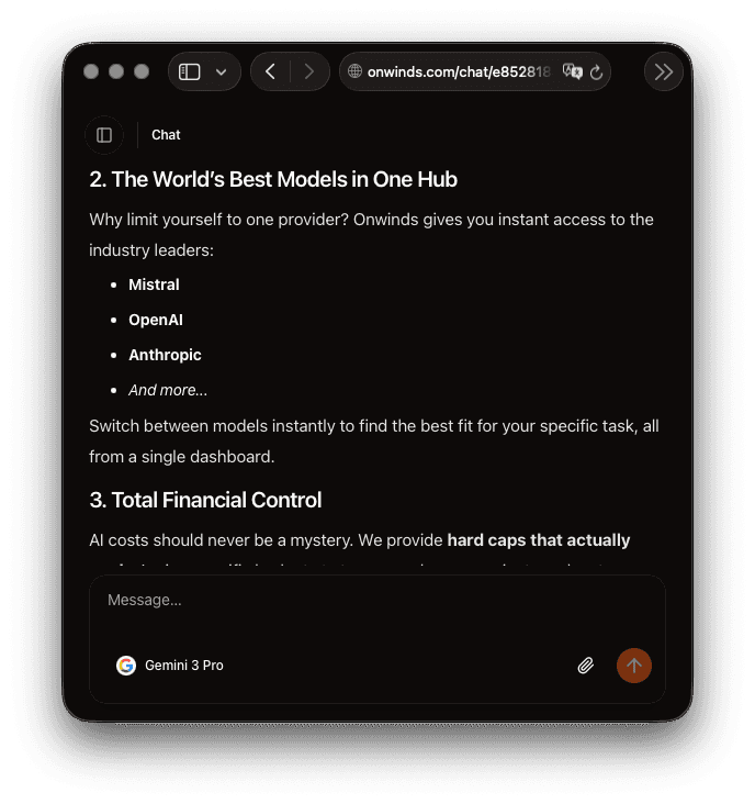 Onwinds workspace (dark mode) screenshot
