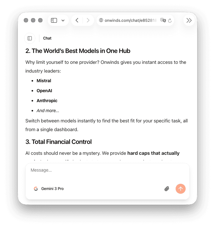 Onwinds workspace (light mode) screenshot